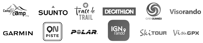 Camptocamp, Suunto, Trace de trail, Decathlon, OpenRunner, Visorando, Garmin, OnPiste, Polar, IGNrando, SkiTour, VisuGPX